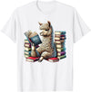 Llama Book Lover Llama Reading Book Reader Bookworm Alpaca Lover T-Shirt - White