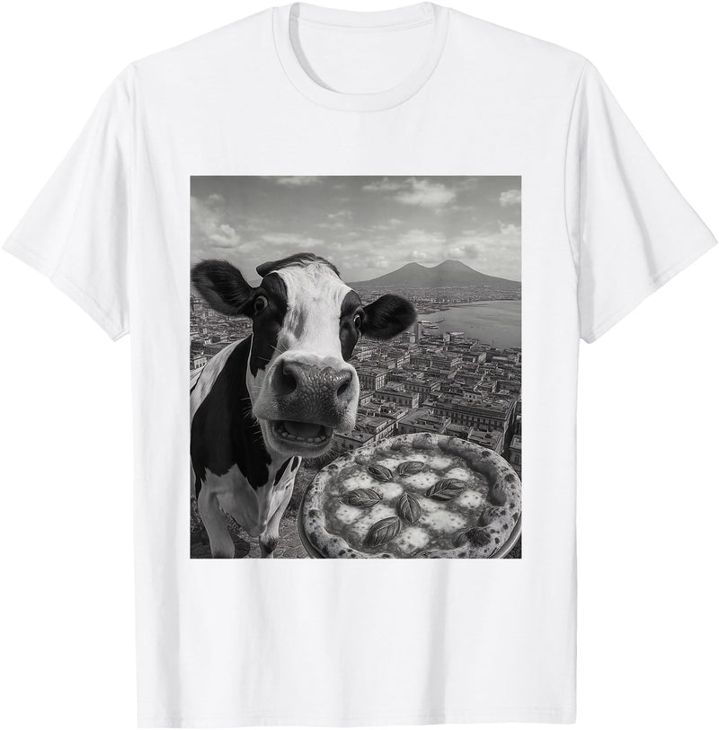Wildfie – Selfies from Around the World Cow Pizza Selfie Funny Italy Meme Design T-Shirt - White
