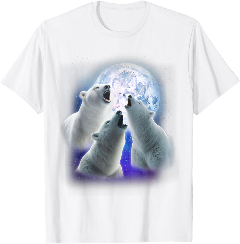 3 Animals Howling At The Moon Shirt & Gifts 3 Polar Bears Howling At The Moon Funny Polar Bear Lover T-Shirt - White