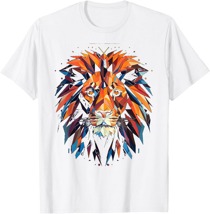 Cool Lions, Astrology And Horoscope Designs Lion Colourful Lion from Africa King of Animals Polygon T-Shirt - White