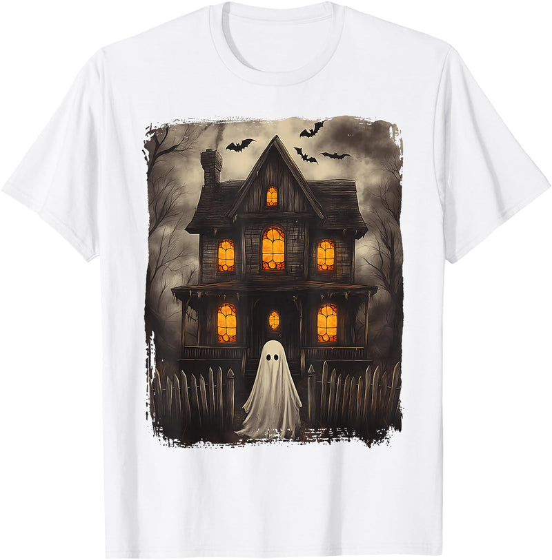 Vintage Haunted House Ghost Halloween Costumes Vintage Ghost Haunted House Scary Halloween Costume Spooky T-Shirt - White