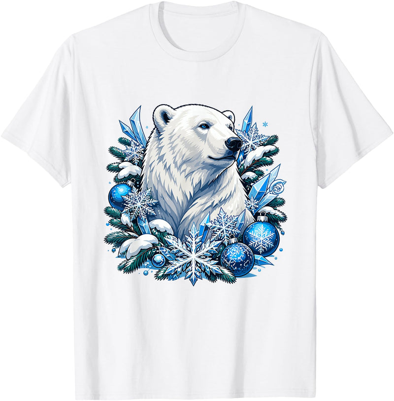 Arctic Polar Bear Snowflake Winter Christmas Christmas Polar Bear Snowflakes Winter Ornaments T-Shirt - White