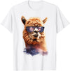 Funny Llama Lover Graphics Alpaca with Sunglasses Animal Art Graphic Funny Llama T-Shirt - White