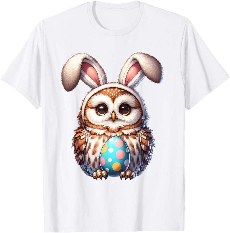 Funny Easter Owl Lover Egg Eggs Bunny Rabbit Bunnies T-Shirt in White