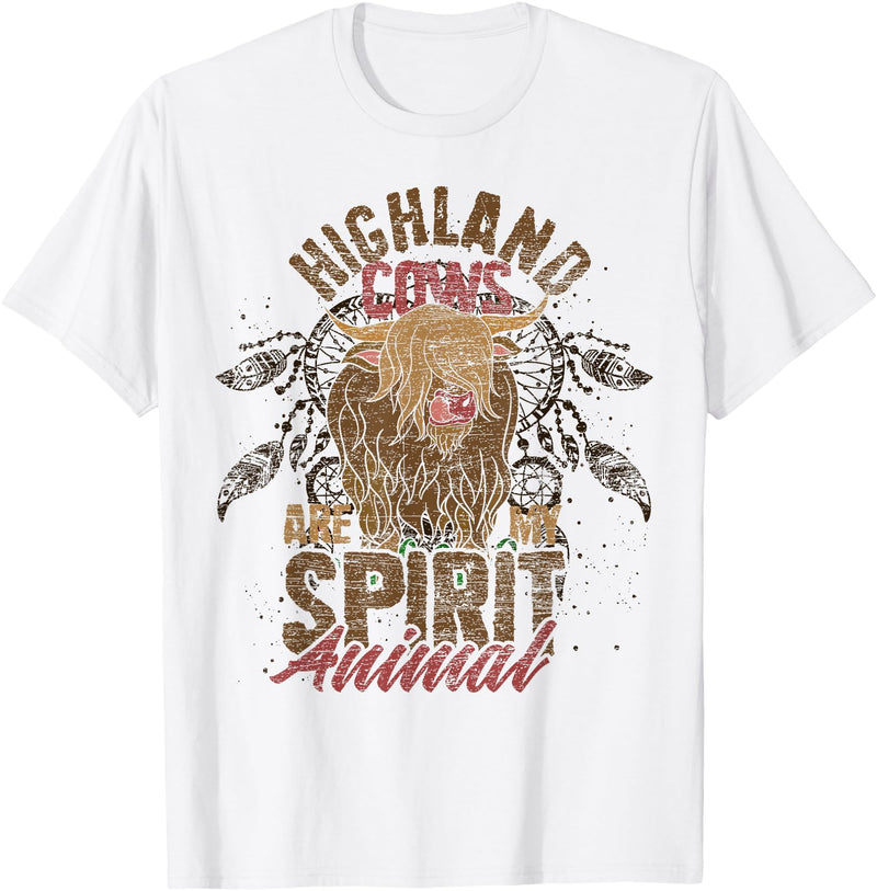 Highland Cow Animal Gifts Highland Cows Are My Spirit Animal Funny Highland Cow T-Shirt - White