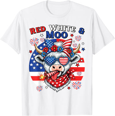 Cow American Flag 4th of July Fireworks Farmer Patriotic Cow T-Shirt