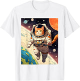 HAPPY DAWG - ARTS Astronaut Cat - Funny Space Cat Japanese Retro Kawaii Cute T-Shirt