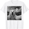 Retro Polar Bear Selfie with UFOs Meme Polar Bear Selfie with UFO Alien Funny T-Shirt - White