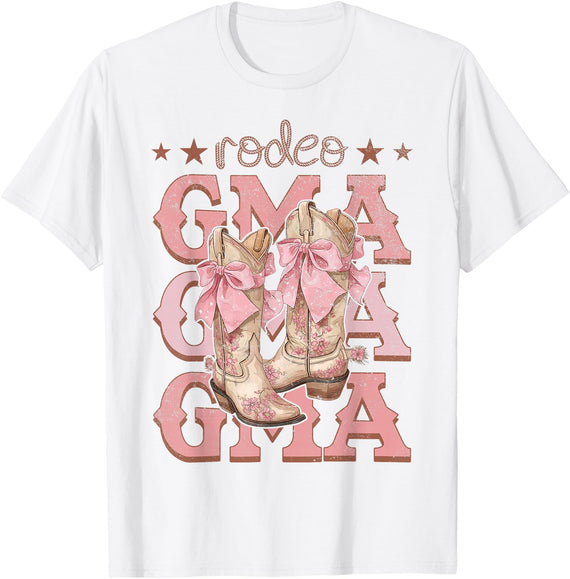 Country CowGirl Western Family Matching Rodeo Gma Pink Boots Coquette Cow-Girl Birthday Party T-Shirt - White