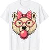 Magical and Funny Polar Bear Gifts Polar Bear with Bubblegum and Pink Bow T-Shirt - White