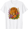 Cute and Funny Lions Graphic Designs. Lion Flower Floral Cute Men Women Kids T-Shirt - White