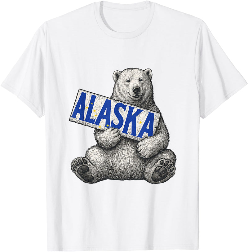 Unknow Carmela Polar Bear Holding Alaska Sign Vintage Alaska Lover T-Shirt - White