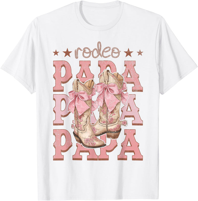 Country CowGirl Western Family Matching Rodeo Papa Pink Boots Coquette Cow-Girl Birthday Party T-Shirt - White