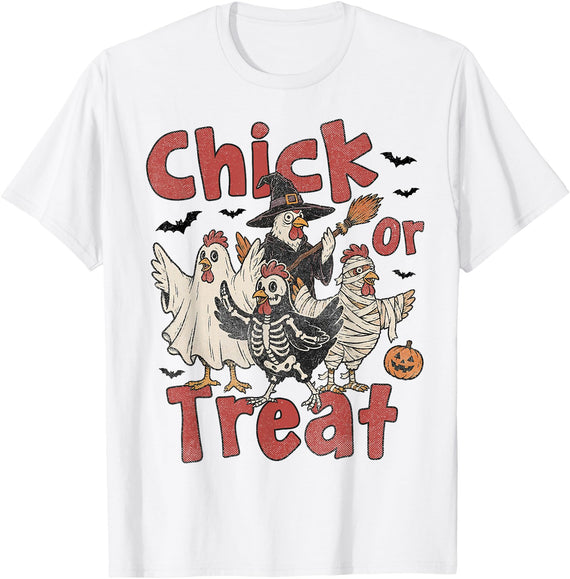 Funny Halloween Chicken Witch Chick Or Treat Tees Chick Or Treat Spooky Chicken Halloween Costume Farm Farmer T-Shirt - White