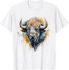 Safari Animal Art Buffalo Portrait Colorful Splash Artwork Wildlife Bison T-Shirt - White