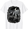 Midnight Woodland Rabbit Art Apparel Graphic Tees Creepy Black Rabbits Moonlit Forest Gothic Horror Halloween T-Shirt - White