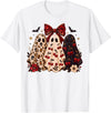 Skeleton Pumpkin Halloween For Women Girls Cute Coquette Ghost Leopard Bow Cherry Halloween Women Girls T-Shirt - White