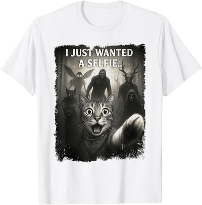 Purrfectly Funny Cat Selfie Alien Bigfoot Cryptid For Men Women Kids T-Shirt