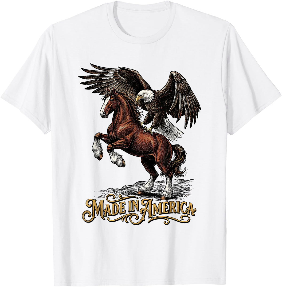 American Pride Horse Eagle Country Made in America Horse Eagle Patriotic Western T-Shirt - White