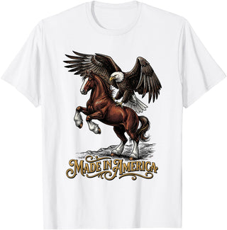 American Pride Horse Eagle Country Made in America Horse Eagle Patriotic Western T-Shirt - White