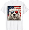 Retro Polar Bear USA Sunglasses July Fourth Polar Bear 4th of July US American Flag Patriotic T-Shirt - White
