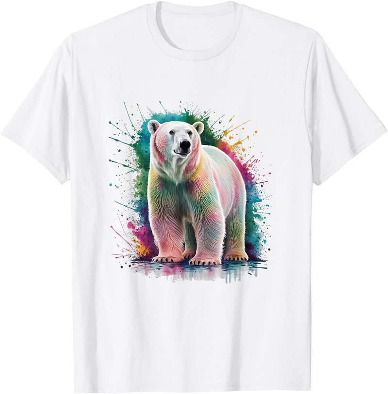 Colorful Watercolor Animal Designs Polar Bear Men Woman Colorful Watercolor Polar Bear T-Shirt - White