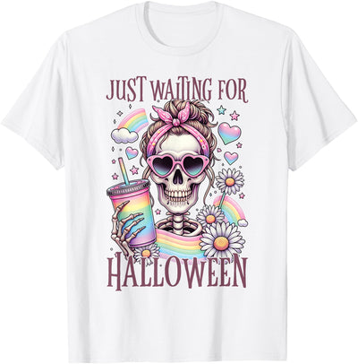 Skeleton Summer Just Waiting For Halloween Funny Just Waiting For Halloween Skeleton Spooky Summer T-Shirt