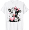 Cow Farmer Coquette Bow Tees Cute Baby Cow with Pink Coquette Bow Holding Heart T-Shirt - White