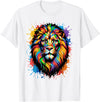 Colorful Lion Wildlife Lover Colorful Lion Face Paint Splash Art T-Shirt - White