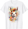 Llama Bloom Studio Cute Llama Floral Crown Watercolor Animal Art T-Shirt - White