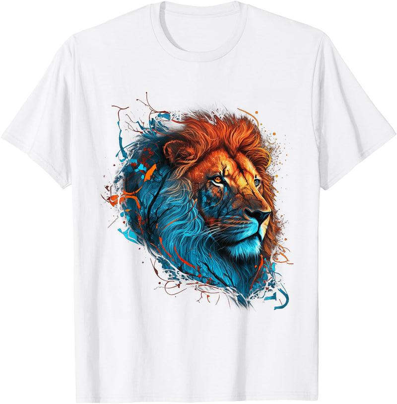Teexpression Roaring Colors - Lion Graphic Design with a Vibrant Twist T-Shirt Small - White
