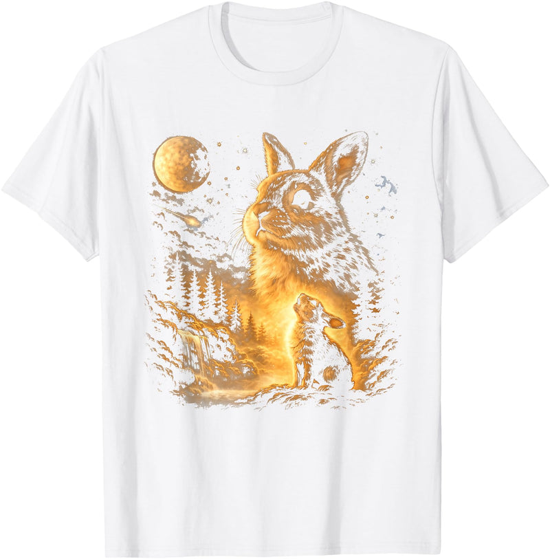 Bunny Howling to the Moon Vintage 90s Animal Easter Day T-Shirt in White