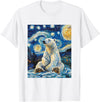 Bear Designs. Cute Polar Bear Van Gogh Style Starry Night Funny Graphic T-Shirt - White