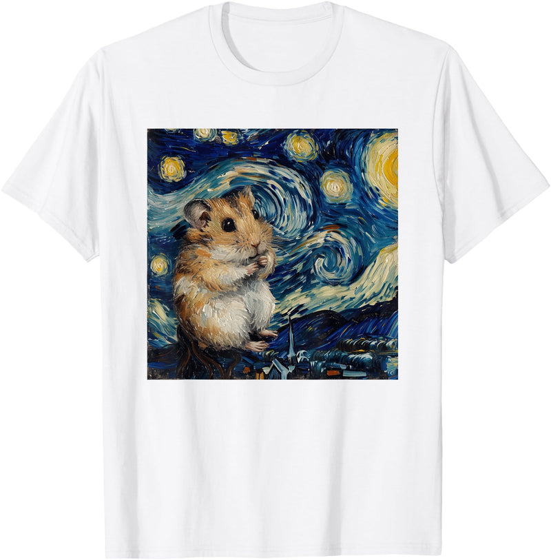 Hamster Van Gogh Style Starry Night T-Shirt - White