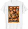 USA Birthday 250th American Spirit Tees All Ages Celebrate 250 Years with Fun Bear BBQ Graphic T-Shirt - White