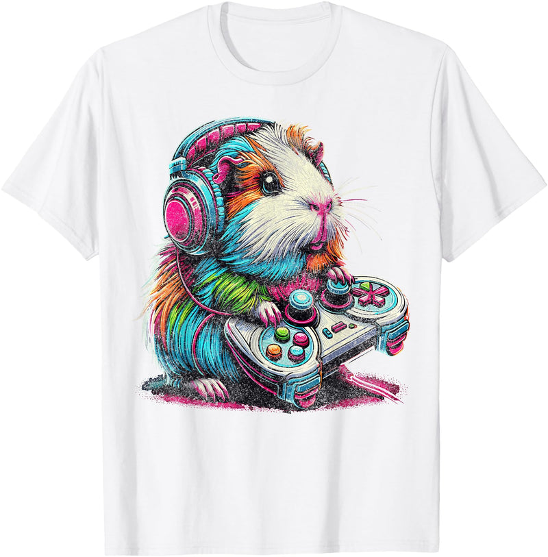 Funny Graphic Guinea Pig Gamers Guinea Pig Video Games Lover Guinea Pig T-Shirt - White