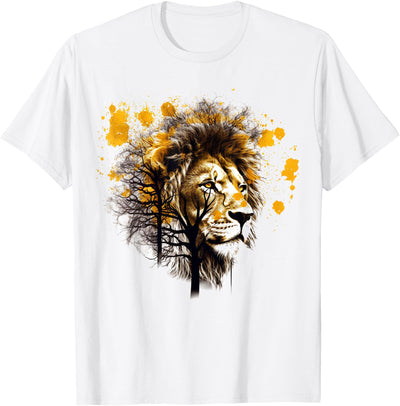 Lion Artwork Tree Colourful Animal Motif Lion T-Shirt
