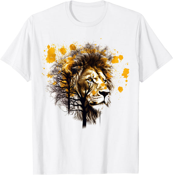 @n!mal Lion Artwork Tree Colourful Animal Motif Lion T-Shirt - As Pictured