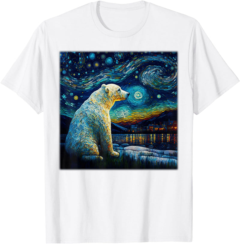 Freestyle Surrealism Starry Night Polar Bear T-Shirt - White