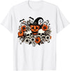 Scary Halloween Skull Pumpkin Halloween Vintage Skull Pumpkin Flowers T-Shirt - White