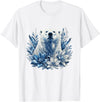 Arctic Polar Bear Winter Floral Nature Ice Blue Snow Polar Bear with Winter Flowers T-Shirt - White