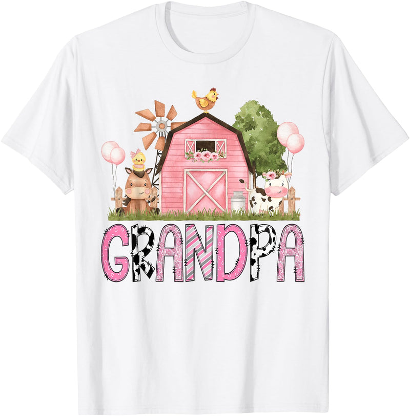 Pink Farm Cow Gender Reveal Grandpa Pink Farm Animal Birthday Kids Matching Family T-Shirt - White