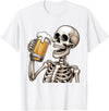 Halloween Skull Skeleton Drinking Beer Funny Kids Skeleton Drinking Beer Halloween Spooky Season Mens Womens T-Shirt - White