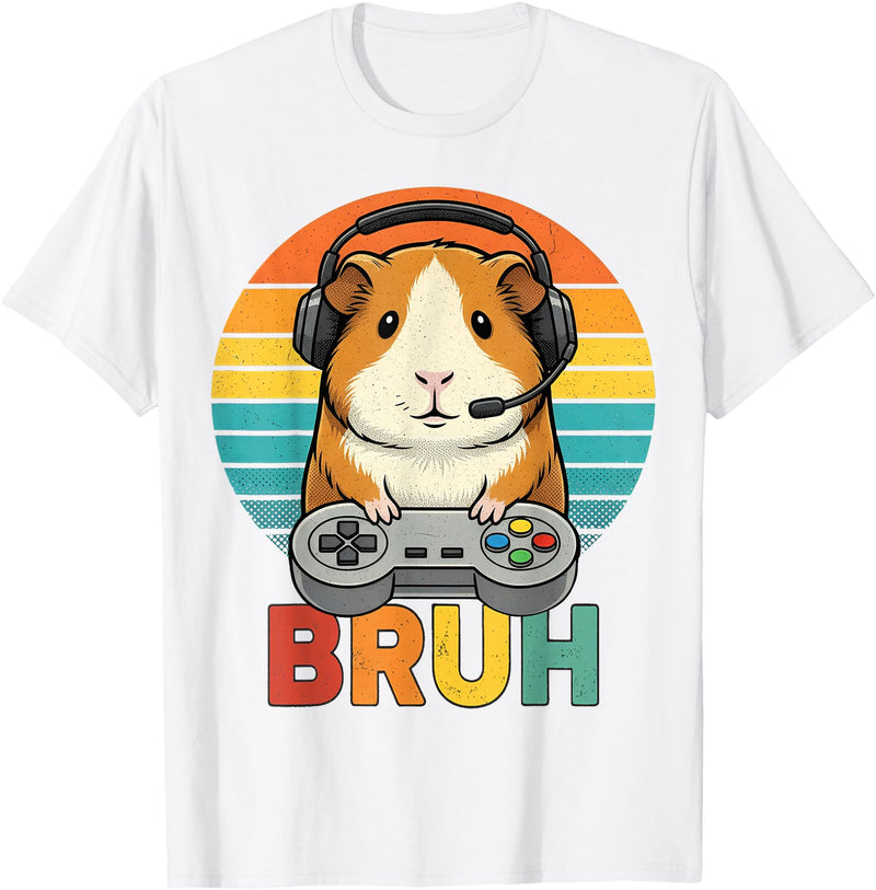Gamer Guinea Pig Bruh Vintage Gaming For Boys Kids Gaming Guinea Pig Bruh Retro Guinea Pig Gamer Bruh Kids Boys T-Shirt - White