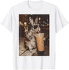 Rabbit Drinking Iced Coffee Funny Easter Bunny Men Women T-Shirt in White