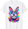 Happy Easter Bunny Face Tie Dye Bunny Rabbit with Glasses T-Shirt in White