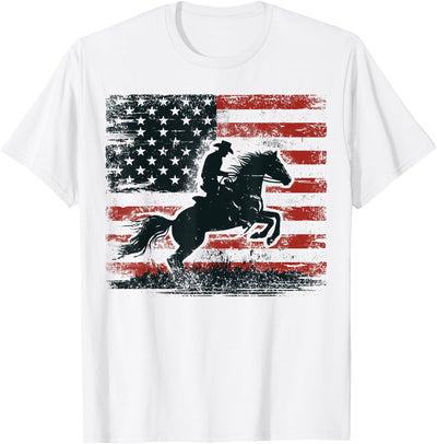 Patriotic Rodeo Cowboy Horse Riding USA Rodeo Cowboy Horse USA Flag Western Country 4th of July T-Shirt