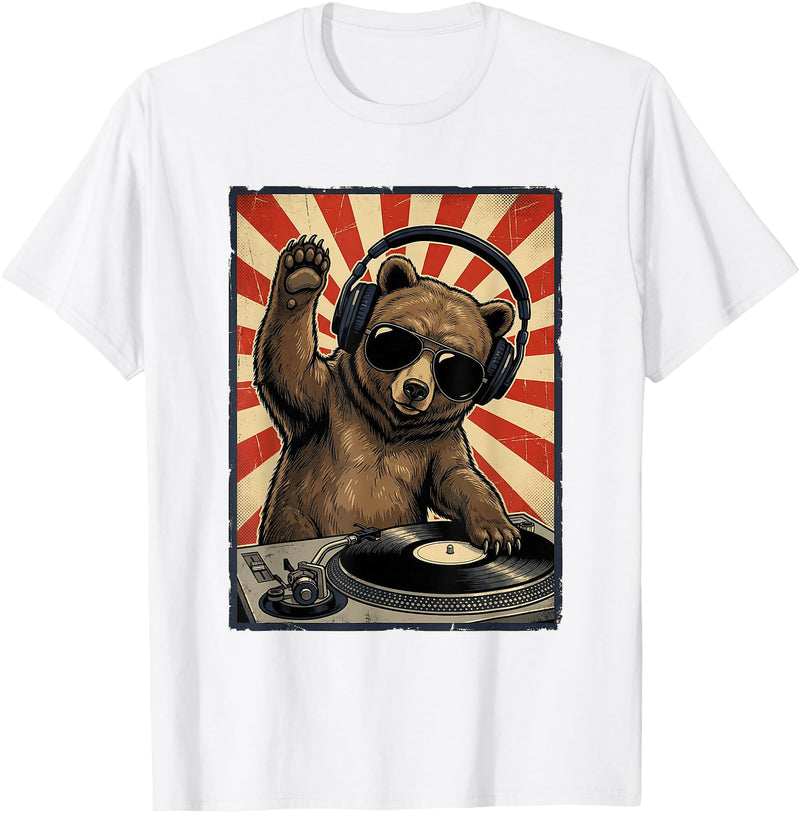 Bear DJ Stuff & Accessories Cool Retro Bear DJ Funny Bears Music Men Women Kids T-Shirt - White