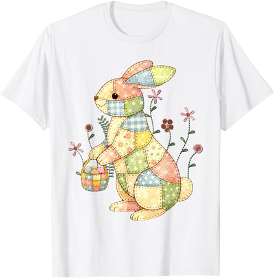 Patchwork Quilted Bunny with Basket T-Shirt