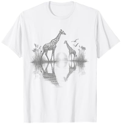 Giraffe Reflective Nature Scene Design T-Shirt